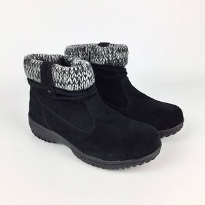 Khombu Laura Black Suede All Weather Ankle Bootie Knit Cuff 7